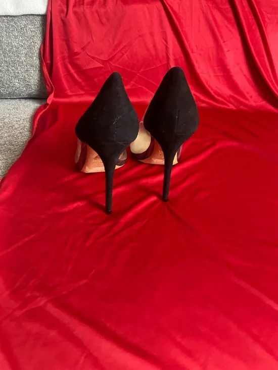 SCHUTZ Red Suede and Black Clear-Panel Stilettos - Picture 5 of 6